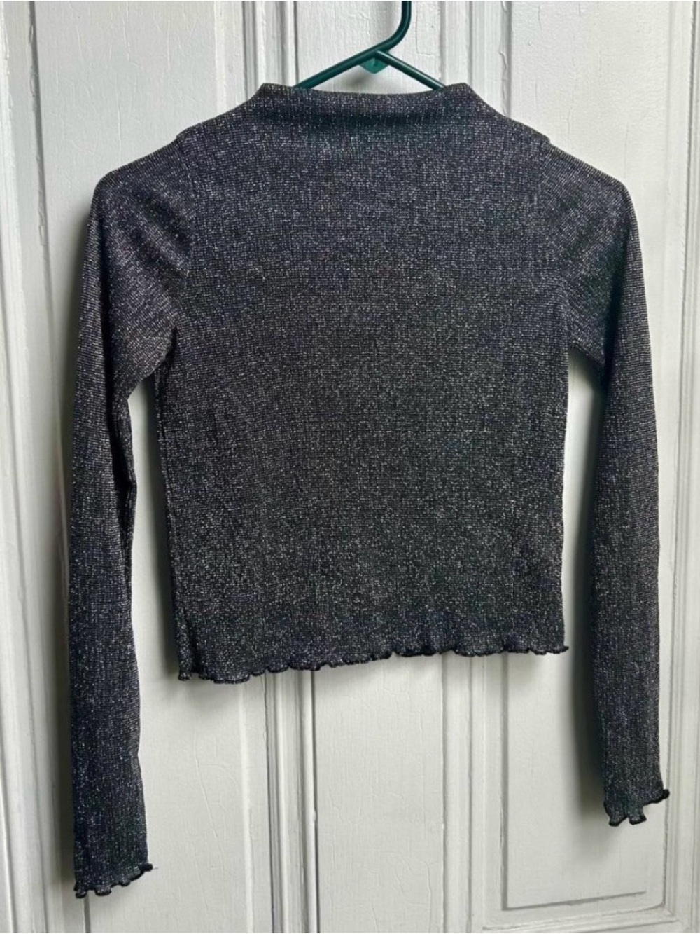 Zara Grey Metallic Long-Sleeve Crop Top
